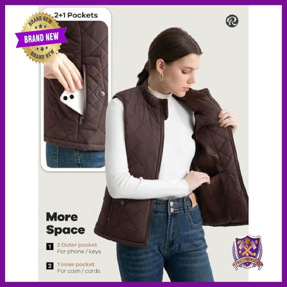 Quilted Puffer Vest Water-Resistant Zip Pockets Lightweight Women's - Picture 5 of 8